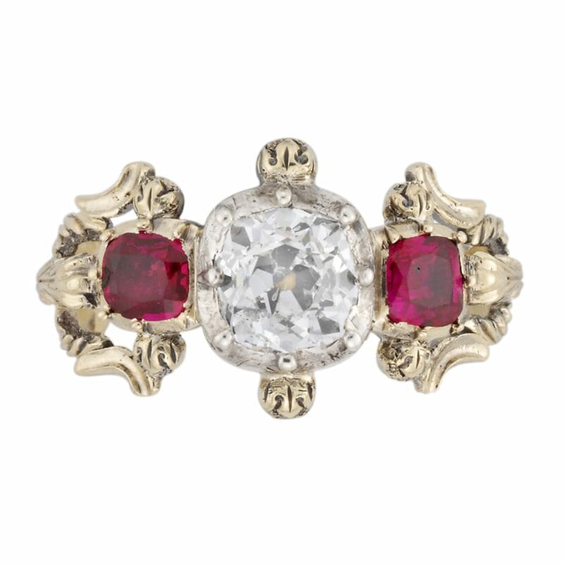 A Victorian Ruby And Diamond Three Stone Ring