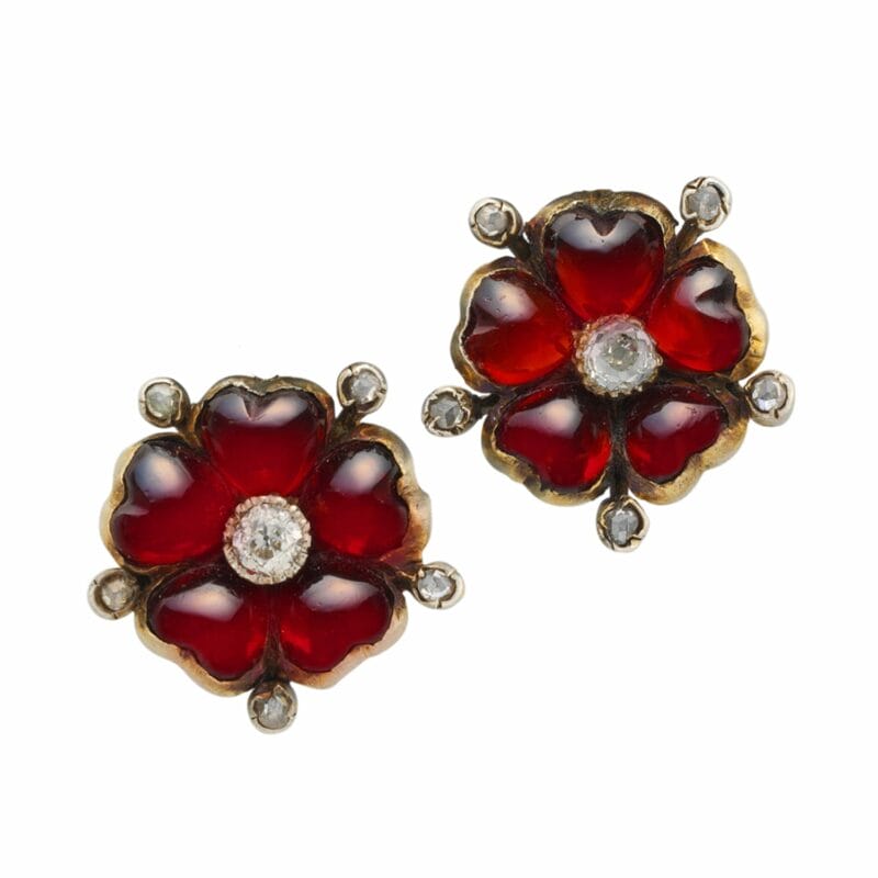 A Pair Of Victorian Garnet And Diamond Flower Earrings