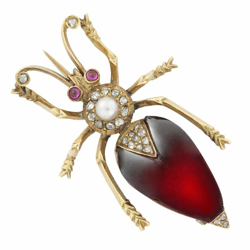 A Victorian Garnet, Diamond And Pearl Bug Brooch