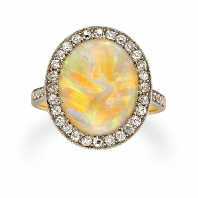 An Edwardian Opal And Diamond Cluster Ring