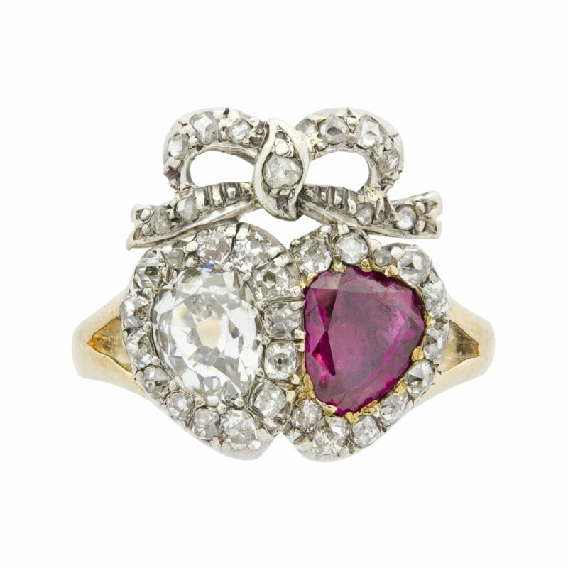 A Victorian Ruby And Diamond Double Heart Ring
