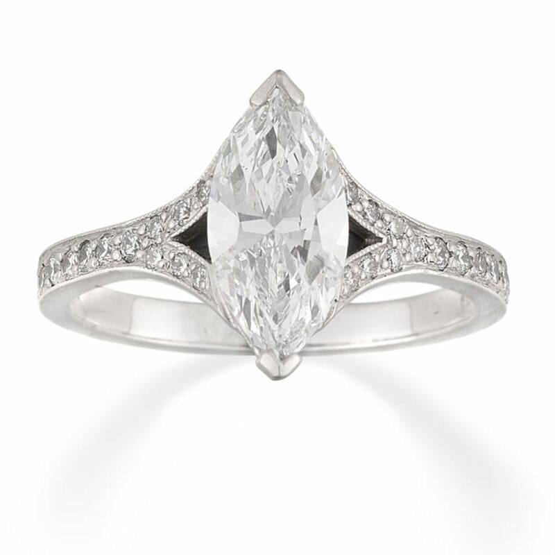 A Marquise-cut Diamond Ring With Split Diamond-set Shoulders