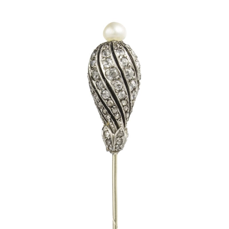 A Turban-style Diamond And Pearl Stickpin
