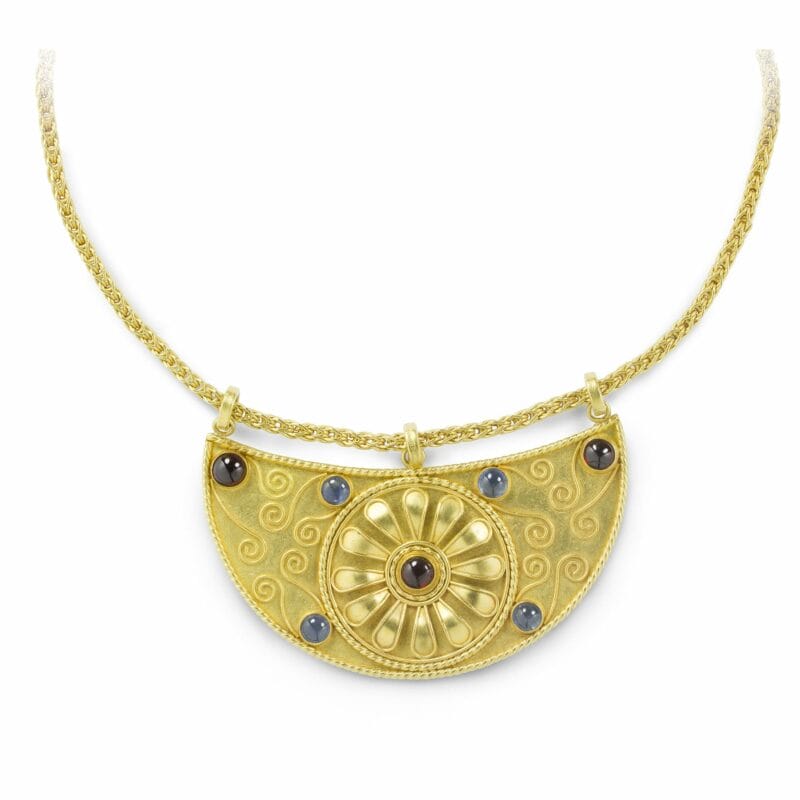 A Gold And Gem-set Plaque Necklace By Akelo