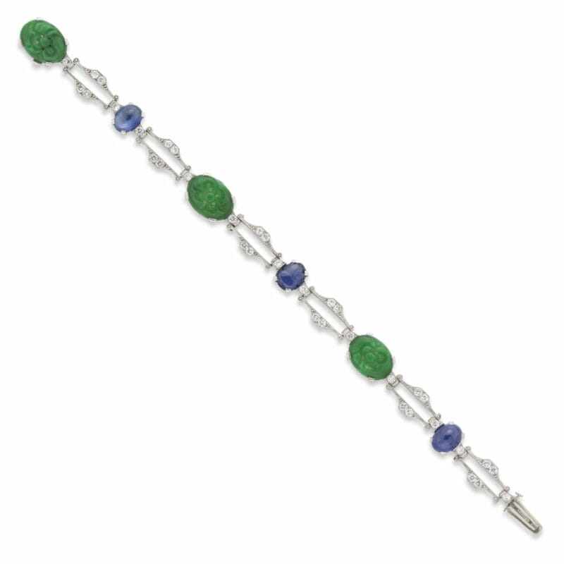 An Art Deco Jade, Sapphire And Diamond Bracelet