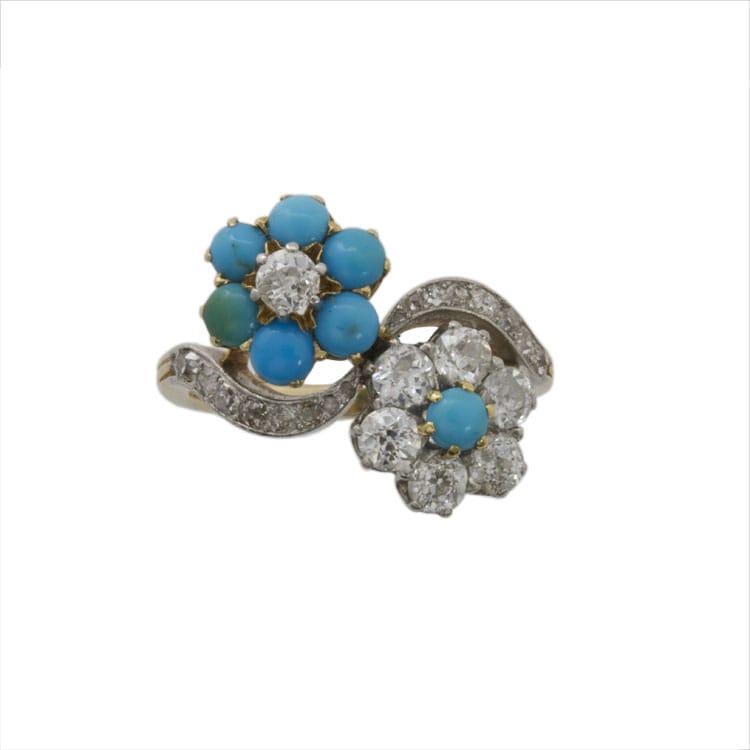 A Turn Of The Century Turquoise And Diamond Cluster Ring
