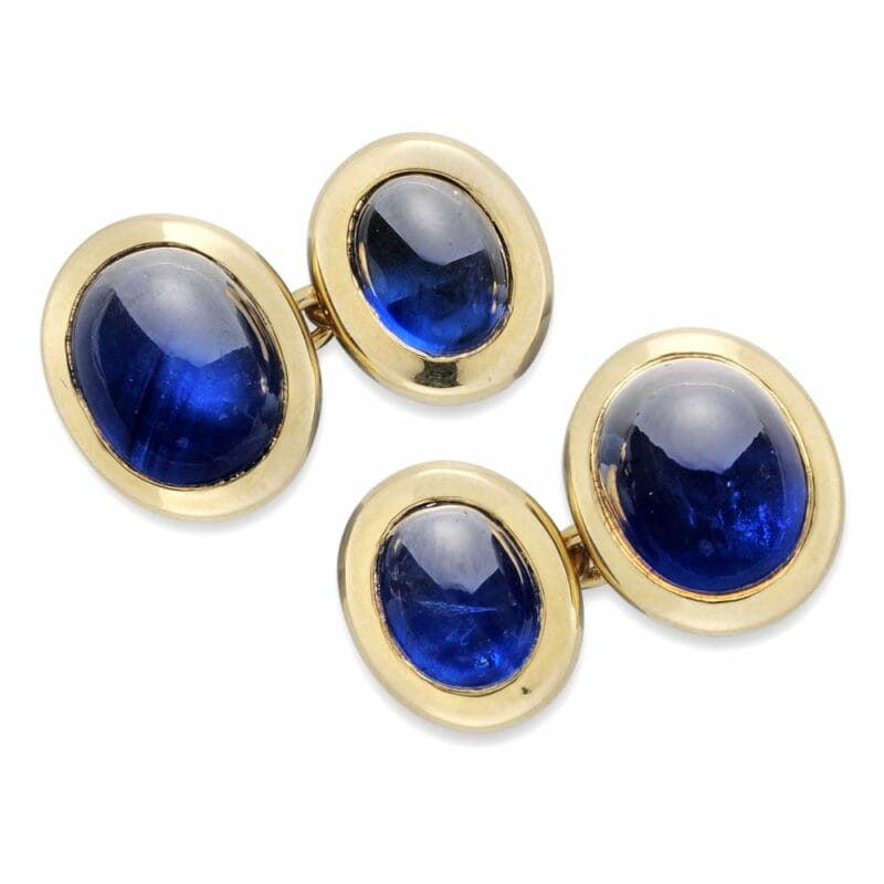 A Pair Oval Of Sapphire And Gold Cufflinks