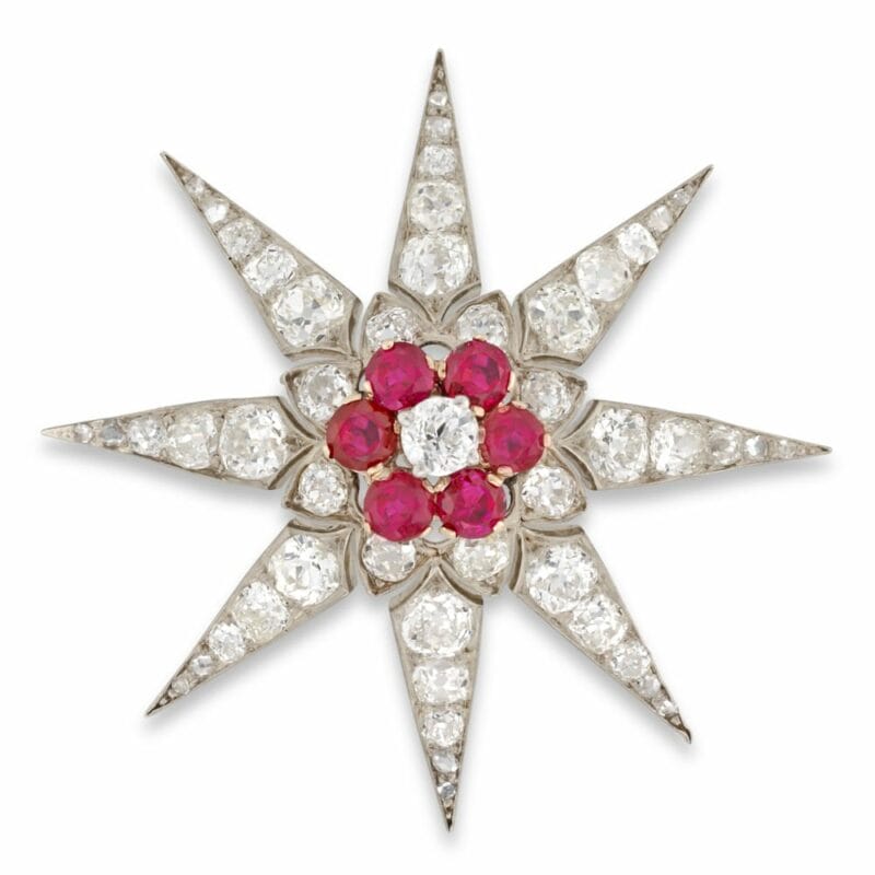A Victorian Ruby And Diamond Star Brooch