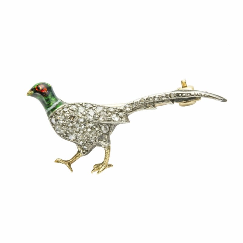 A Victorian Enamel And Diamond Pheasant Brooch