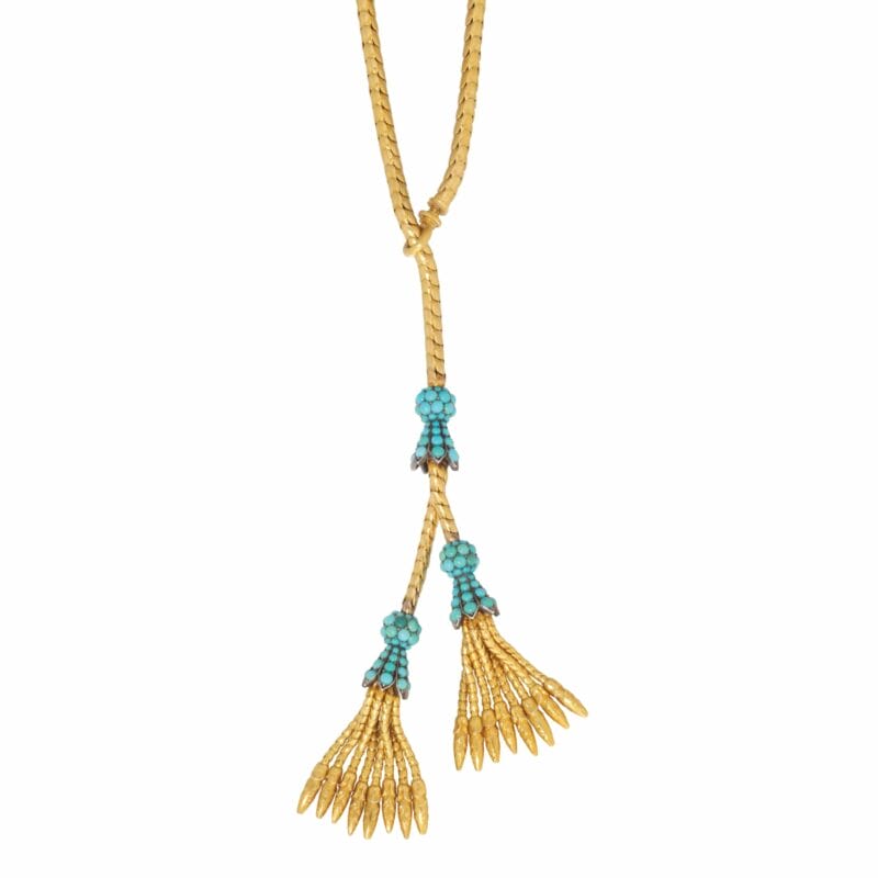 A Victorian Gold And Turquoise Lariat Necklace