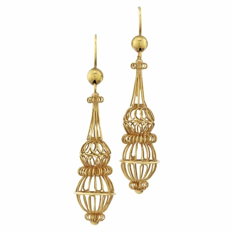 A Pair Of Georgian Gold Wire Openwork Drop Earrings