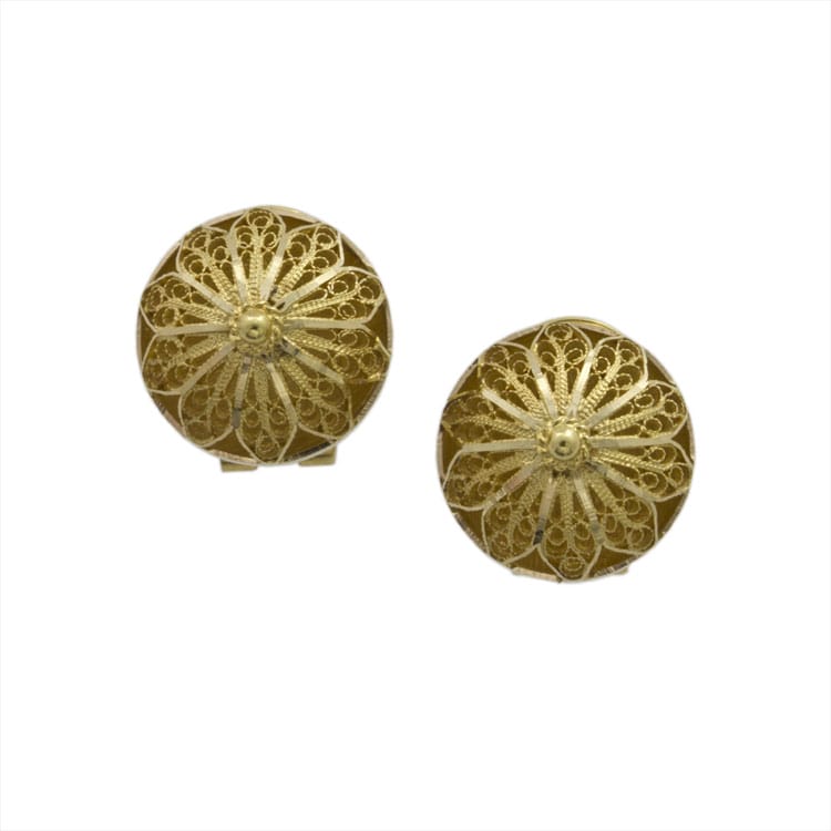 A Pair Of Gold Filigree Domed Earrings