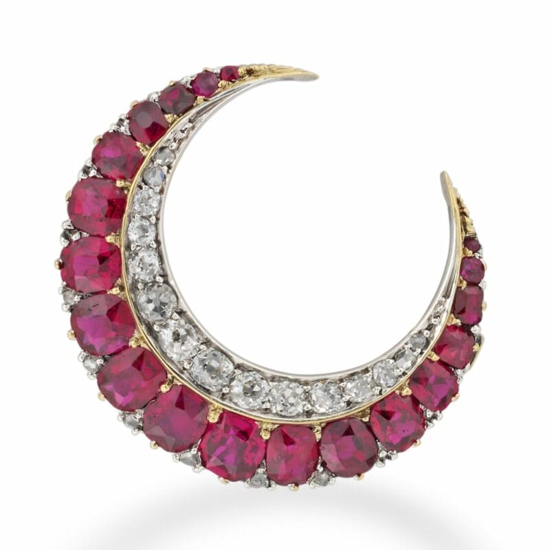 A Victorian Ruby And Diamond Crescent Brooch