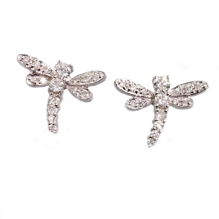 A Pair Of Diamond And 18ct White Gold Dragonfly Earrings
