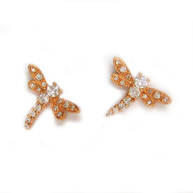 A Pair Of Diamond And 18ct Rose Gold Dragonfly Earrings