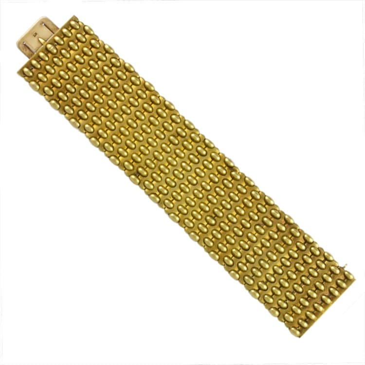 A Victorian Wide Gold Bracelet With Woven Design