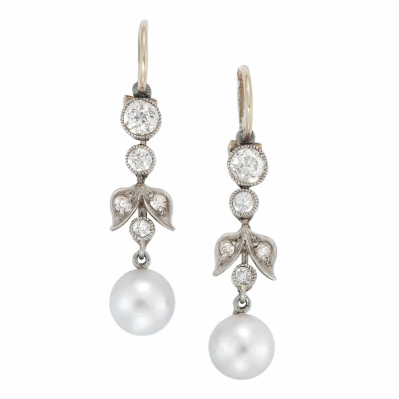A Pair Of Turn Of The Century Pearl And Diamond Earrings
