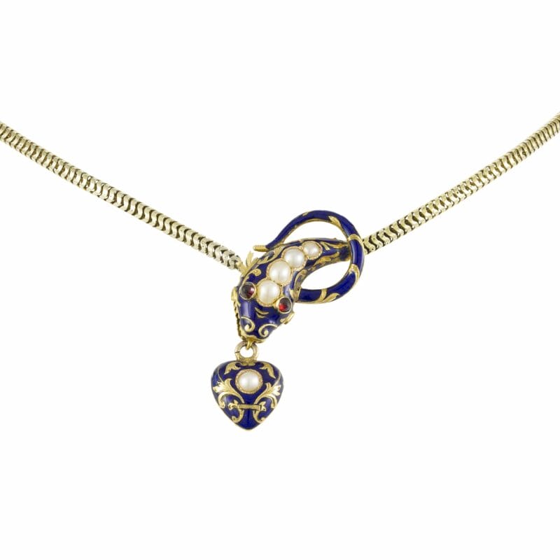 A Victorian Blue Enamel Serpent Necklace