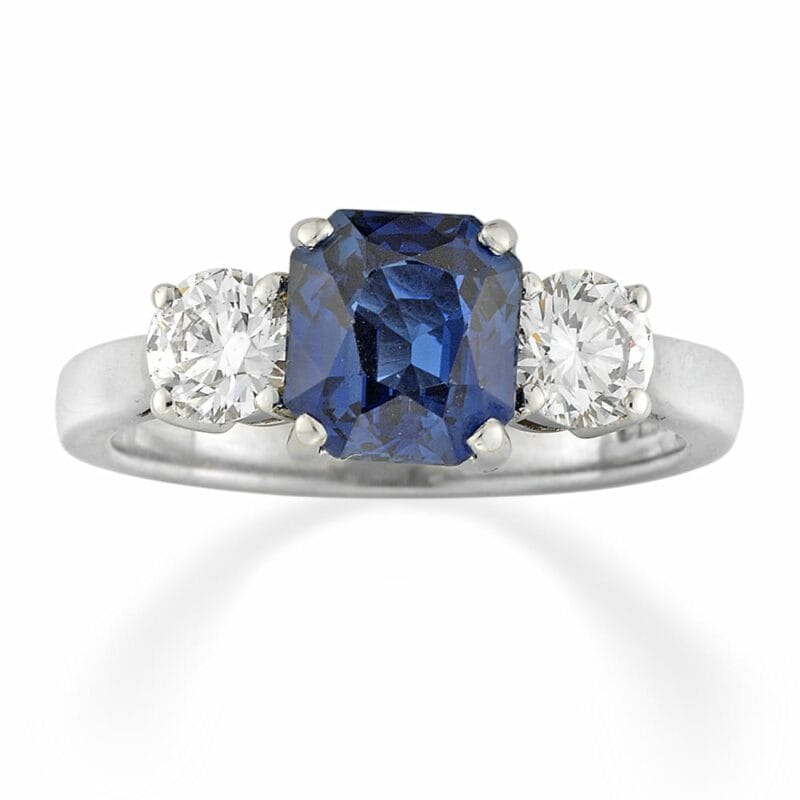 A Sapphire And Diamond Three Stone Ring