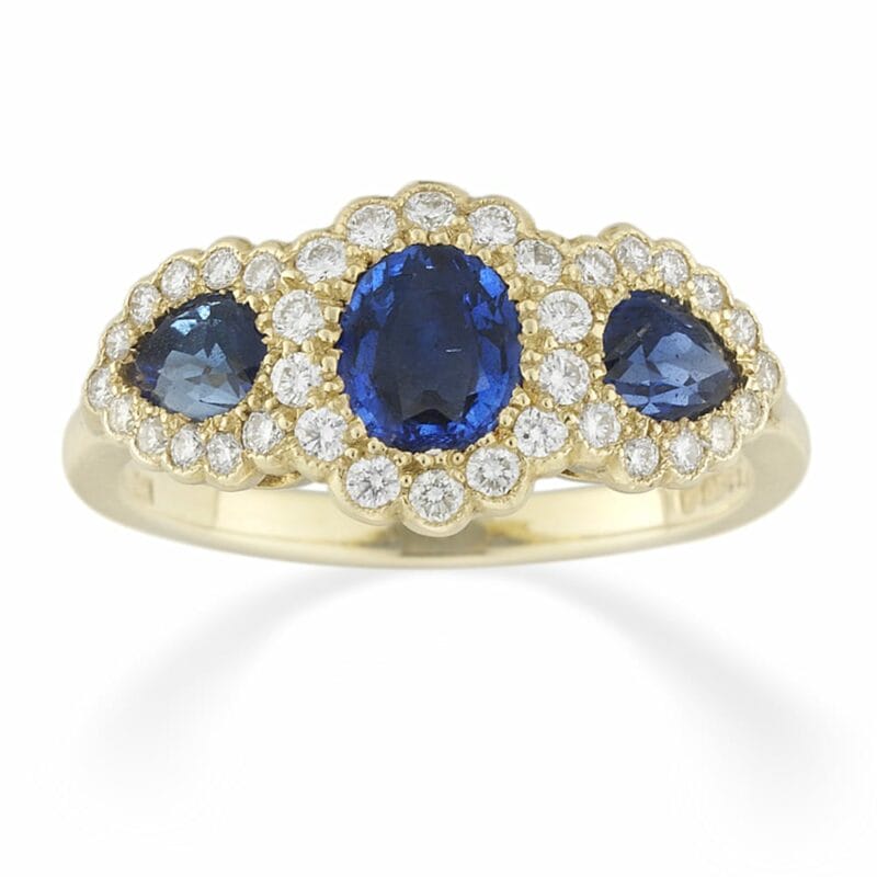 A Sapphire And Diamond Triple Cluster Ring