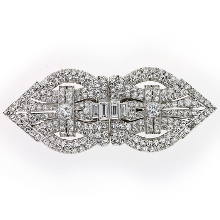 An Art Deco Diamond Set Double Clip Brooch