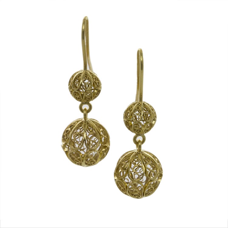 A Pair Of Gold Drop Double Sphere Earrings