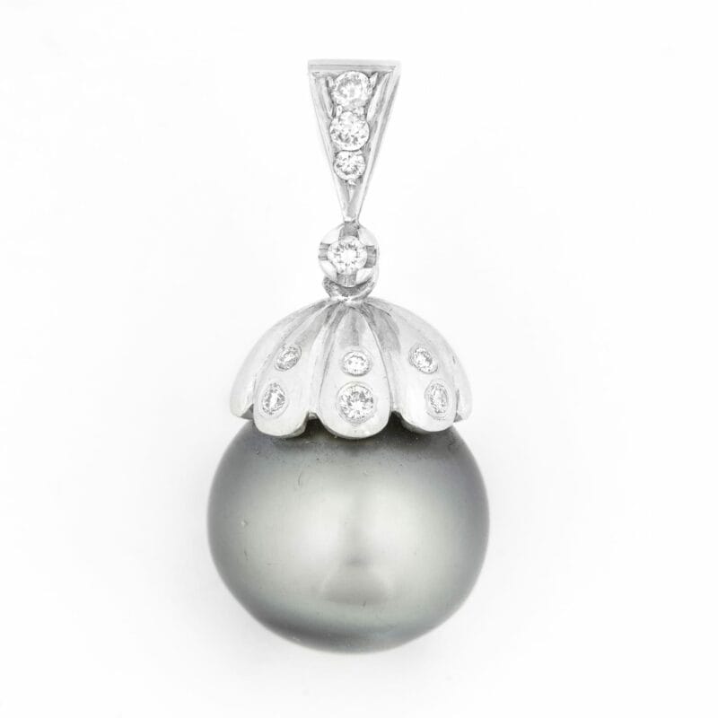 A Pair Of Black Cultured Pearl Earrings And Pendant