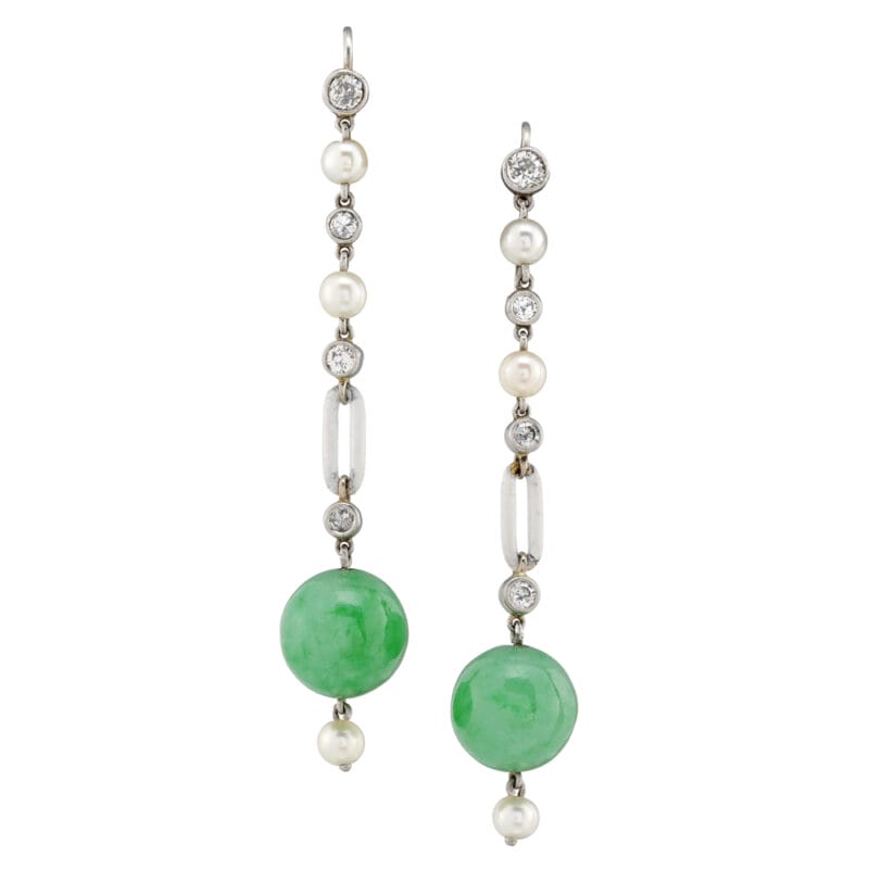 A Pair Of Art Deco Jade Drop Earrings