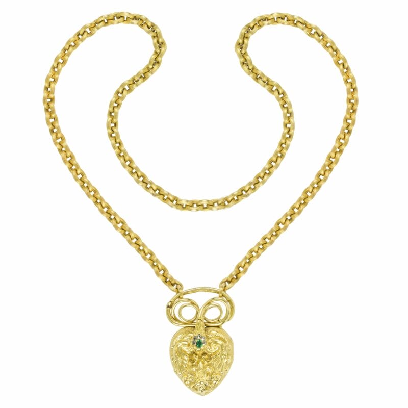 A Georgian Gold Heart Shaped Locket Pendant With Snake Motif
