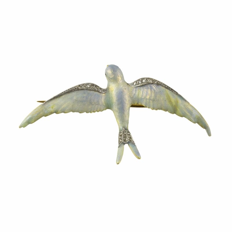 A Late Victorian Enamel Swallow Brooch