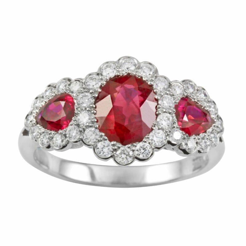A Ruby And Diamond Triple Cluster Ring