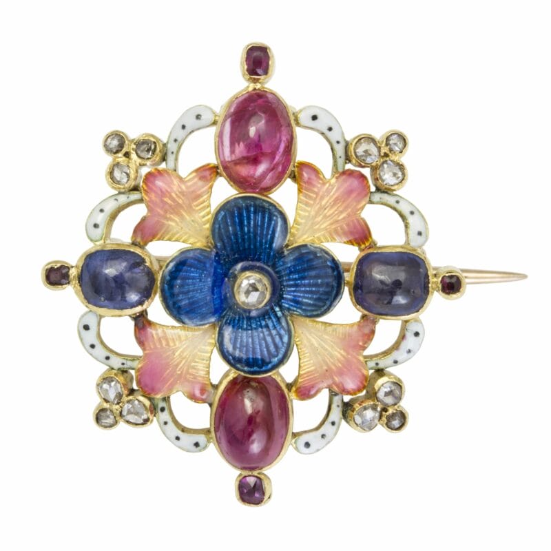 A Late Victorian Enamel,ruby And Sapphire Brooch-pendant