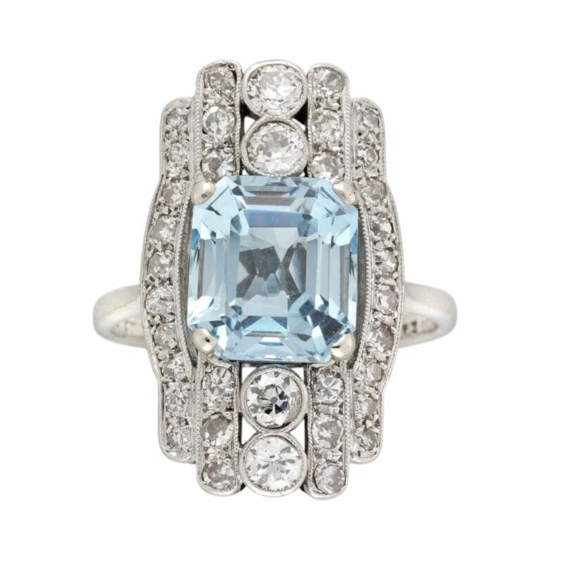 An Art Deco Aquamarine And Diamond Ring