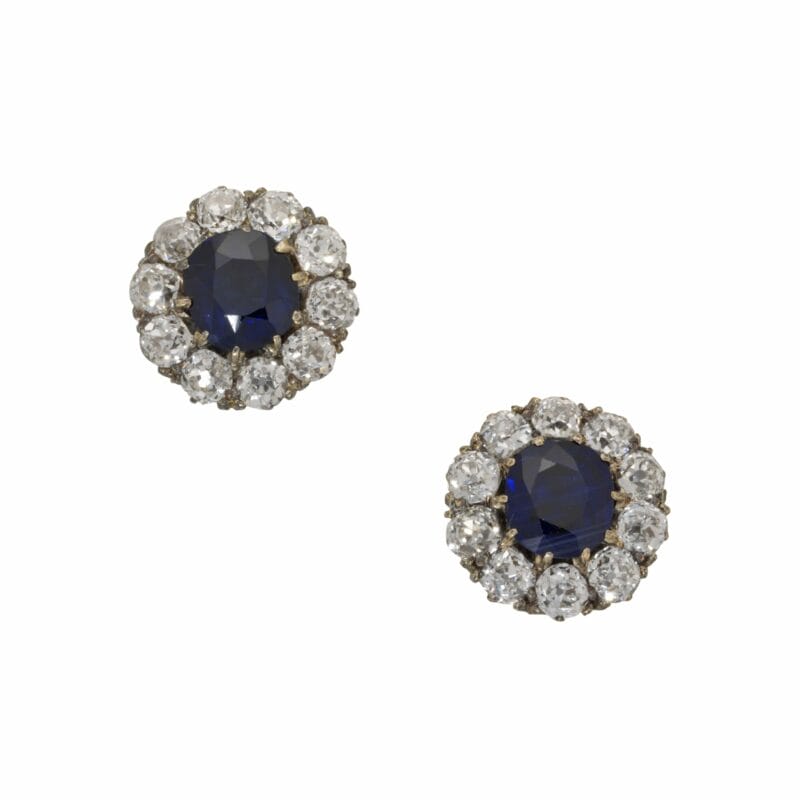 A Pair Of Victorian Sapphire And Diamond Cluster Earrings