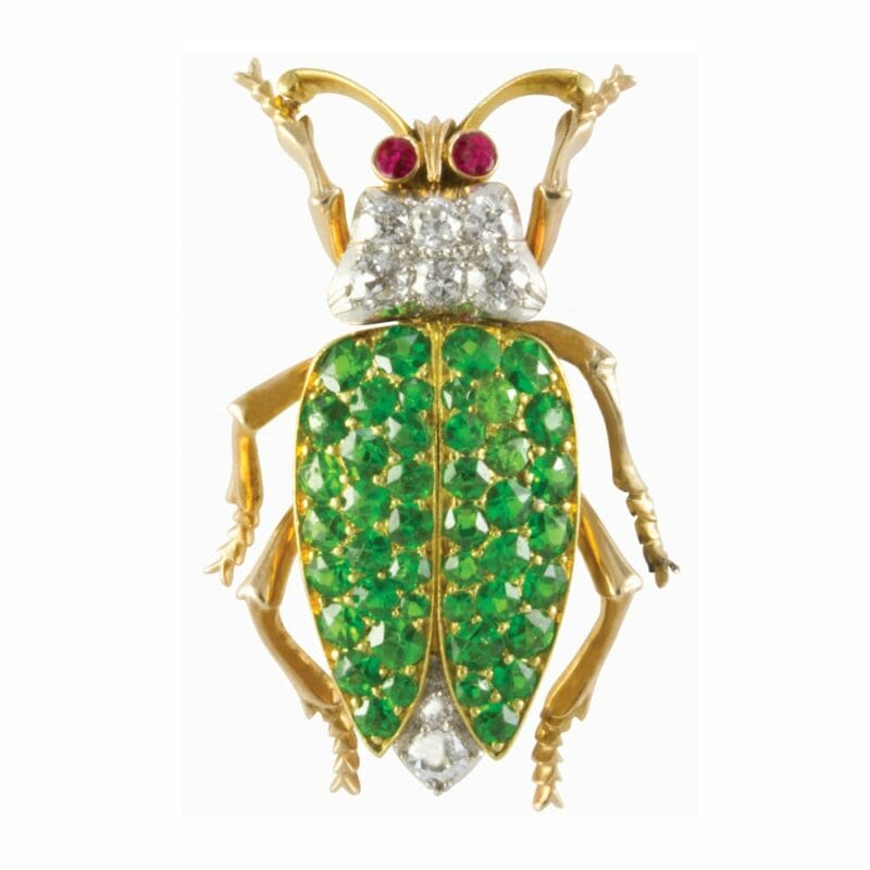 A Green Garnet And Diamond Beetle Brooch