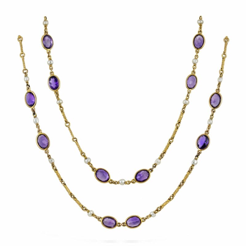 A Turn Of The Century  Amethyst And Pearl Necklace