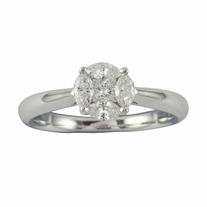 A Princess-cut And Marquise Diamond Cluster Ring