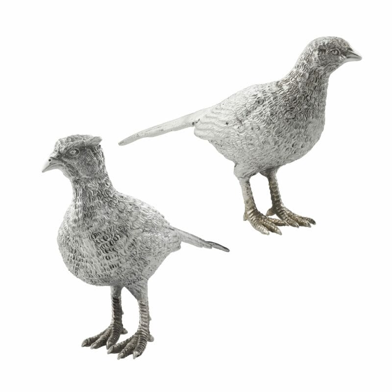 A Pair Of Silver Pheasant Flasks
