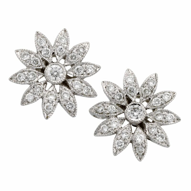 A Pair Of Diamond Floral Cluster Stud Earrings
