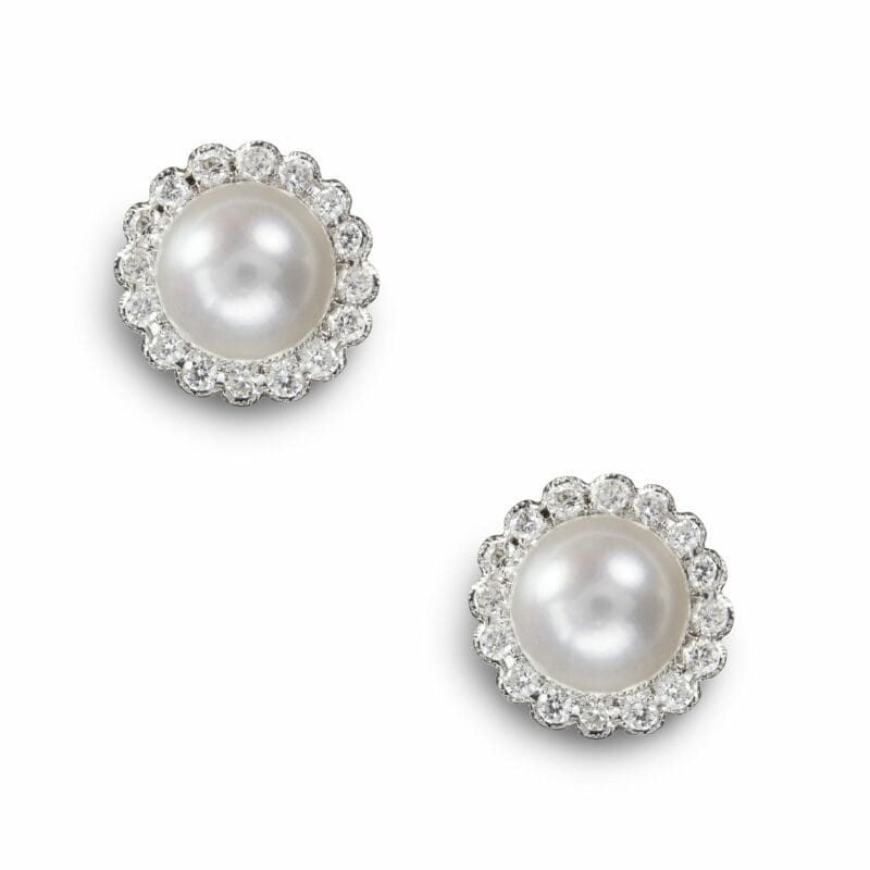 A Pearl And Diamond Cluster Stud Earrings