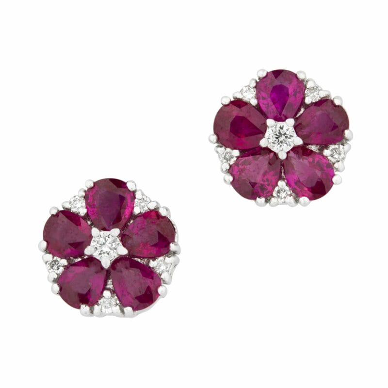 A Pair Of Ruby And Diamond Flora Cluster Stud Earrings