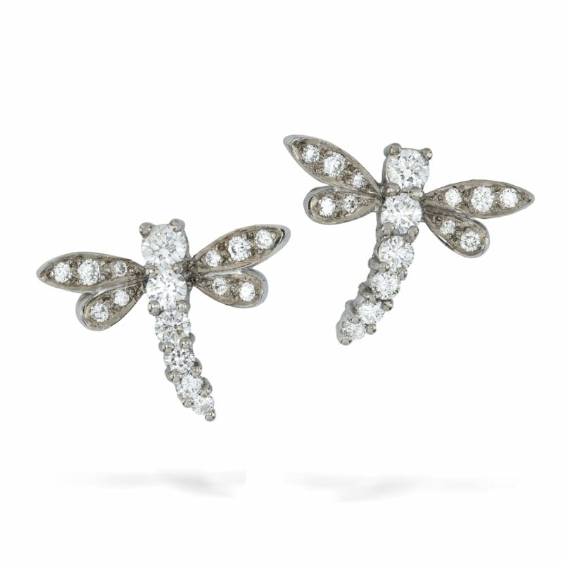 A Pair Of Diamond And 18ct White Gold Dragonfly Earrings
