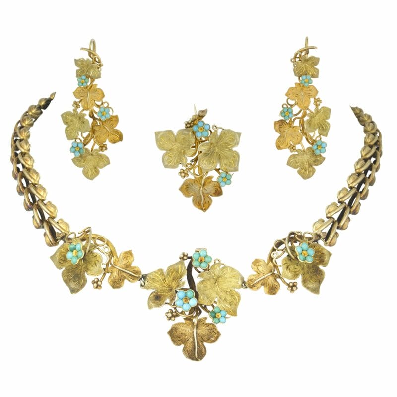 An Early Victorian Gold Turquoise Floral Suite