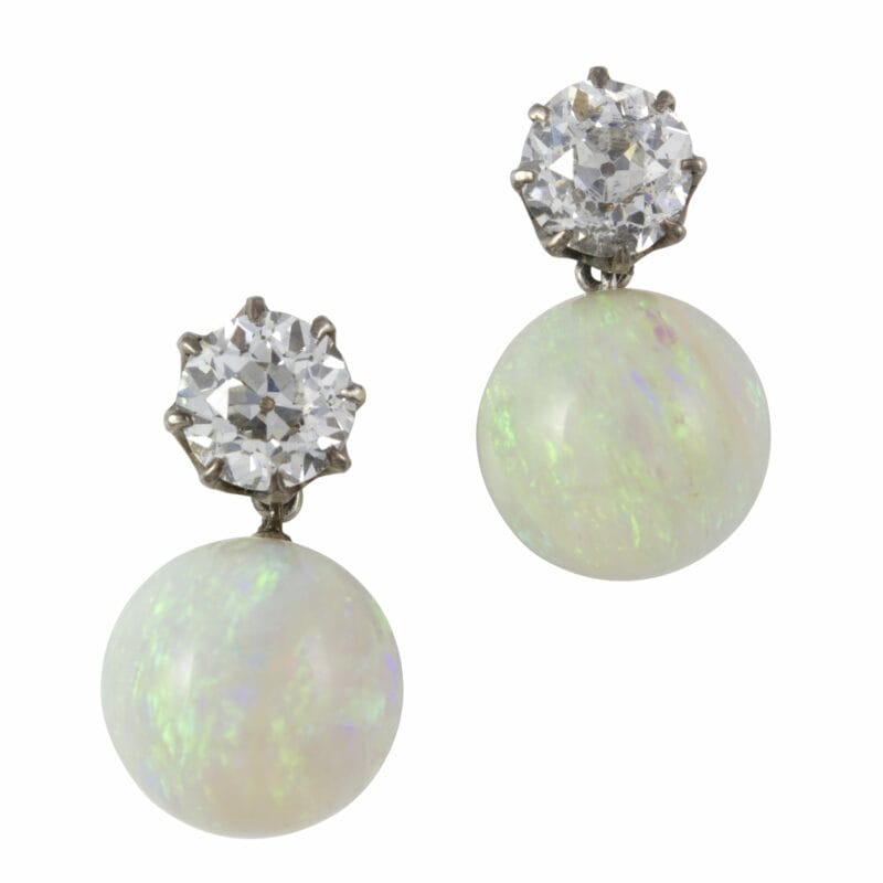 A Pair Of Victorian Opal And Diamond Drop Earrings