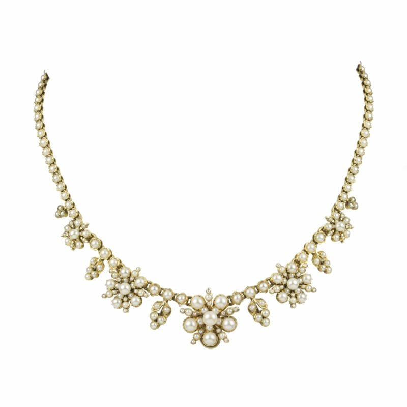 A Victorian Half-pearl Floral Cluster Necklace