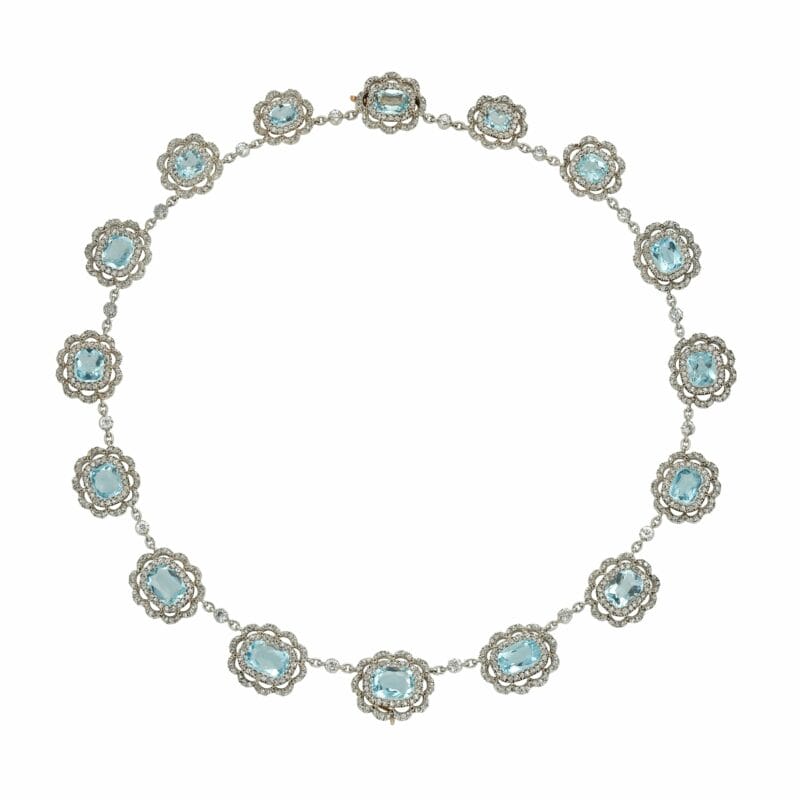 A Late Victorian Aquamarine And Diamond Cluster Necklace