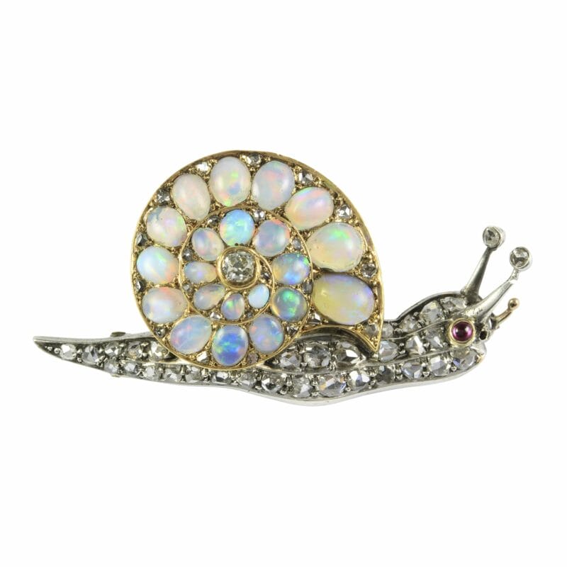 A Victorian Opal And Diamond Snail Brooch