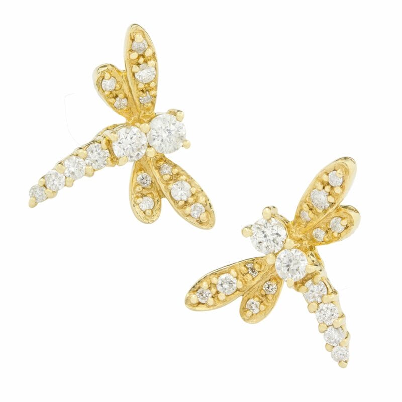 A Pair Of Diamond Set Yellow Gold Dragonfly Earrings