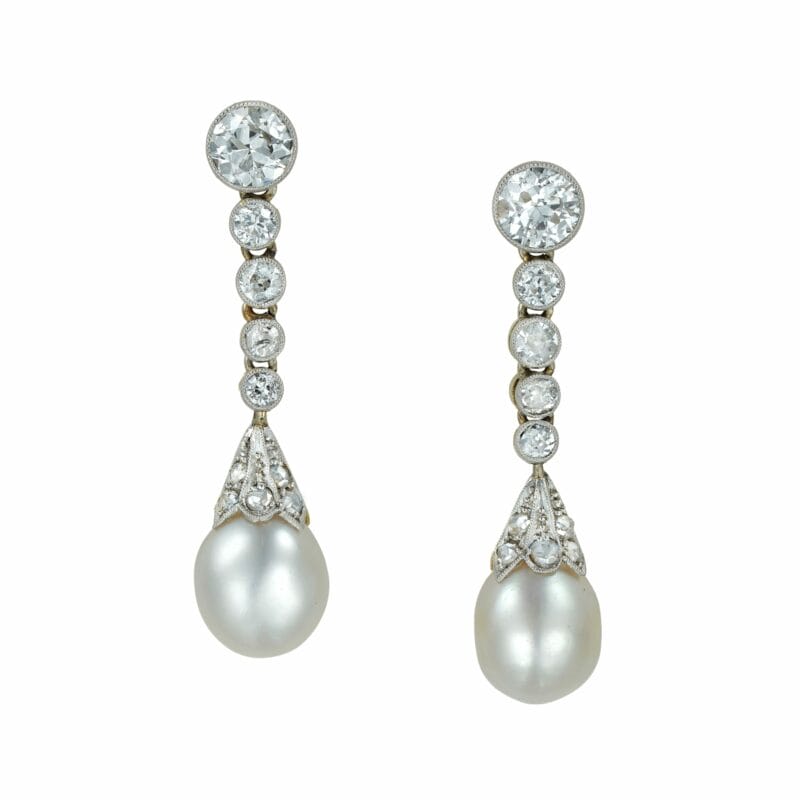 A Pair Of Edwardian Pearl And Diamond Drop Earrings