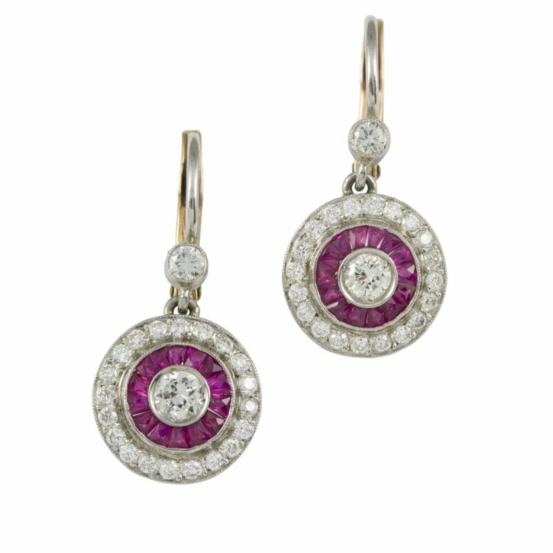 A Pair Of Ruby And Diamond Target Drop Earrings